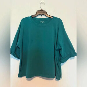 EILEEN FISHER Oversized Womens Blouse Size XL Short Sleeve Turquoise/Green
